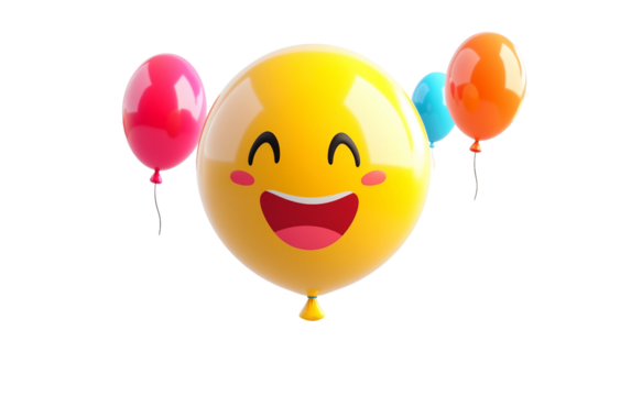 Colorful birthday balloon emoji floating playfully with bright festive energy isolated on transparent background PNG