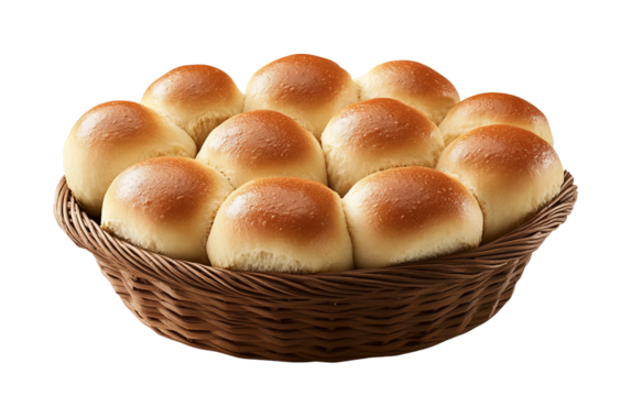 Warm freshly baked dinner rolls in a rustic basket ideal for festive holiday gatherings isolated on transparent background PNG