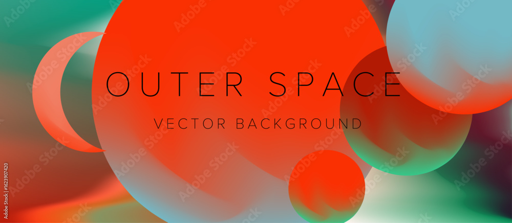 Aufkleber vector illustration features a modern abstract style with a space theme, using vibrant red, blue, an
