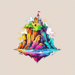 Enchanted Island Castle: A Whimsical Digital Painting
