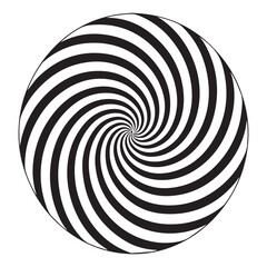 Abstract hypnotic spiral illustration with optical illusion effect, featuring a swirling vortex pattern in black and white, isolated on white background, creating a mesmerizing design