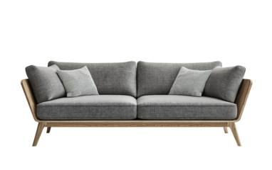 Sleek Scandinavian style sofa with floating structure and soft grey palette for elegant spaces isolated on transparent background PNG