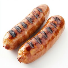 Grilled Sausages with Grill Marks on White Background