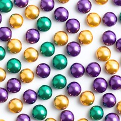 Scattered Mardi Gras Beads in Purple Gold and Green