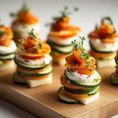 Stacked Vegetable and Cheese Appetizers with Garnish