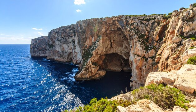 Coastal cliff with sea cave - Powered by Adobe