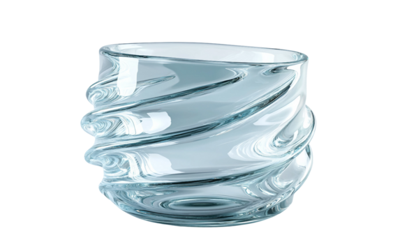 Elegant transparent glass spiral structure showcasing smooth curves and modern architectural design isolated on transparent background PNG