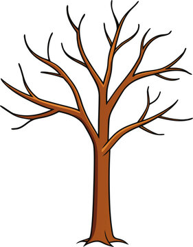 Stylized bare tree with brown trunk and orange branches isolated on transparent background