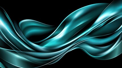 Abstract teal flowing curves on black background