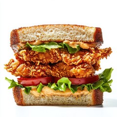 Crispy Fried Chicken Sandwich with Lettuce and Tomato