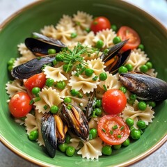 Farfalle Pasta with Mussels and Cherry Tomatoes bow tie
