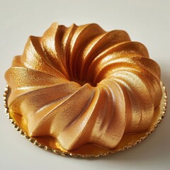 Golden Bundt Cake with Swirled Glaze on Pedestal dessert
