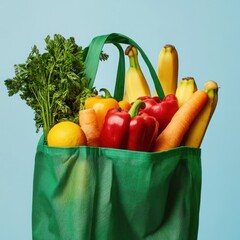 Green Tote Bag Filled with Fresh Produce grocery bag