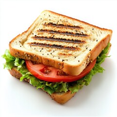 Grilled Cheese Sandwich with Lettuce and Tomato on White Background