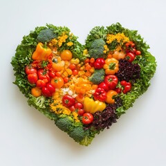 Heart Shape Composed of Colorful Fresh Vegetables and Flowers
