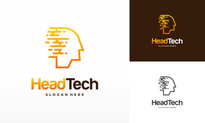 Head Tech logo, Pixel Head logo concept vector, Robotic Technology Logo template designs vector illustration