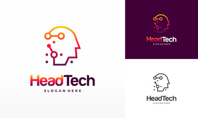 Head Tech logo, Pixel Head logo concept vector, Robotic Technology Logo template designs vector illustration