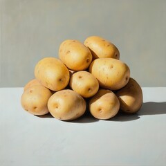 Pile of fresh potatoes on white surface heap