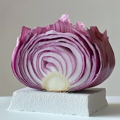 Red Onion Half on Textured Block sliced