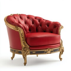 Red Tufted Armchair with Gold Gilt Ornate Frame furniture