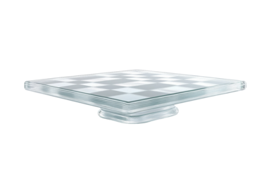 Surreal transparent chessboard suspended midair capturing a paused intense match isolated on transparent background PNG