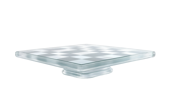 Surreal transparent chessboard suspended midair capturing a paused intense match isolated on transparent background PNG