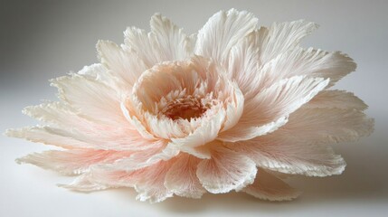 Delicate light pink paper flower art against a plain background