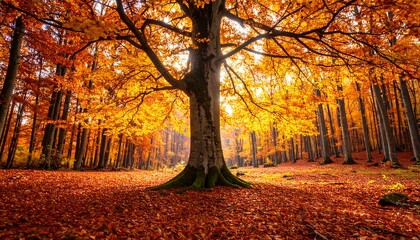 Fototapeta premium Autumn forest scene with vibrant fall colors