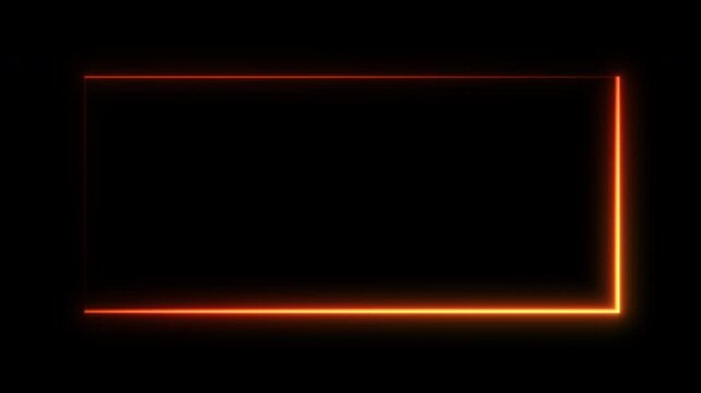 Set of orange laser borders rectangular shapes, 4k seamless loop animation, black background