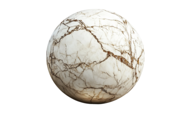 Abstract cracked marble sphere floating in space with elegant texture and fine detail isolated on transparent background PNG