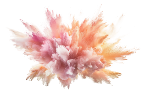 Abstract burst of colorful powder captured in midair with dynamic motion and vivid texture isolated on transparent background PNG