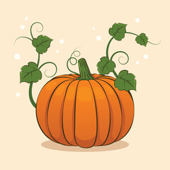 Autumn Pumpkin Vector Illustration with Green Vines