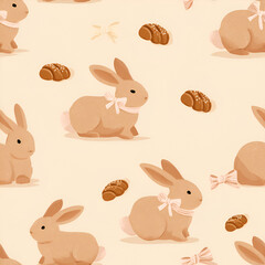Obraz premium Cute bunnies and sweet rolls in a soft and charming Easter or spring themed background design.
