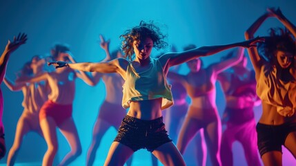 A lively dance rehearsal scene capturing the excitement and energy of the performers during festive season