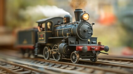 Obraz premium A vintage model steam train on tracks