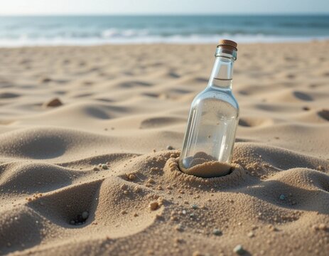 message in a bottle on the beach sand
