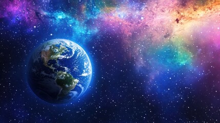 Obraz premium Earth in vibrant cosmic nebula (1)