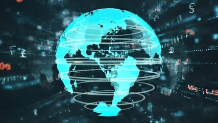 Global network connection abstract earth rotating with binary code background data - Powered by Adobe