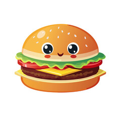 Cute Cartoon Hamburger Character Isolated on a Transparent Background