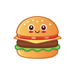 Cute Cartoon Hamburger Character Isolated on a Transparent Background