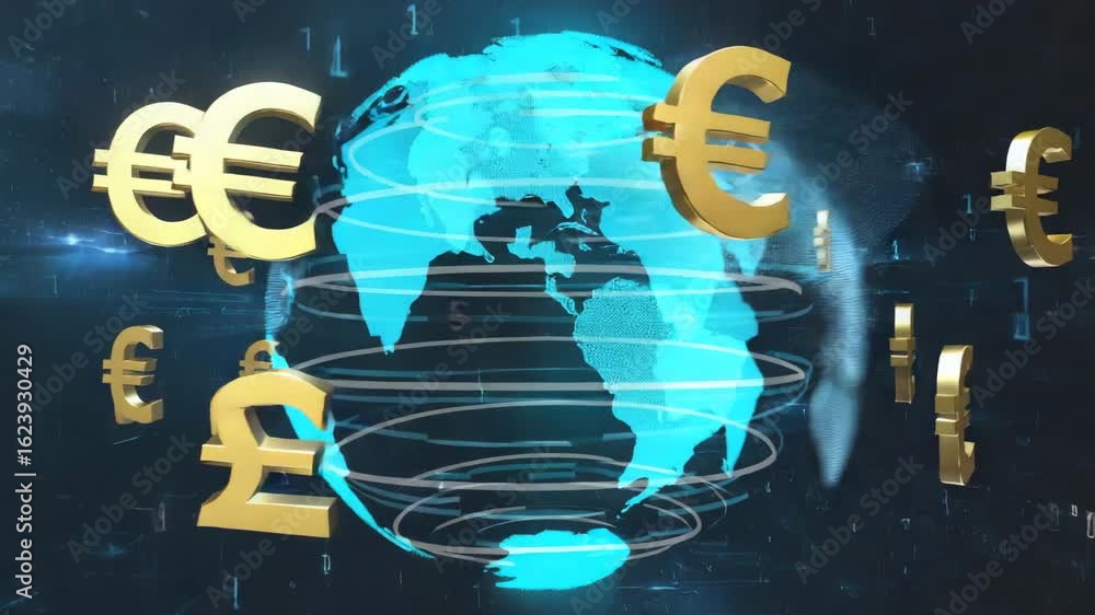 Poster global finance and currency exchange: a dynamic visualization of financial symbols 3d render