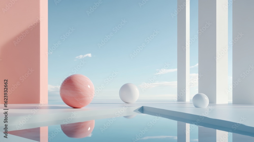 Poster floating 3d abstract art in minimal scene