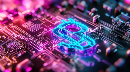 Fototapeta premium Digital Bitcoin symbol on glowing circuit board