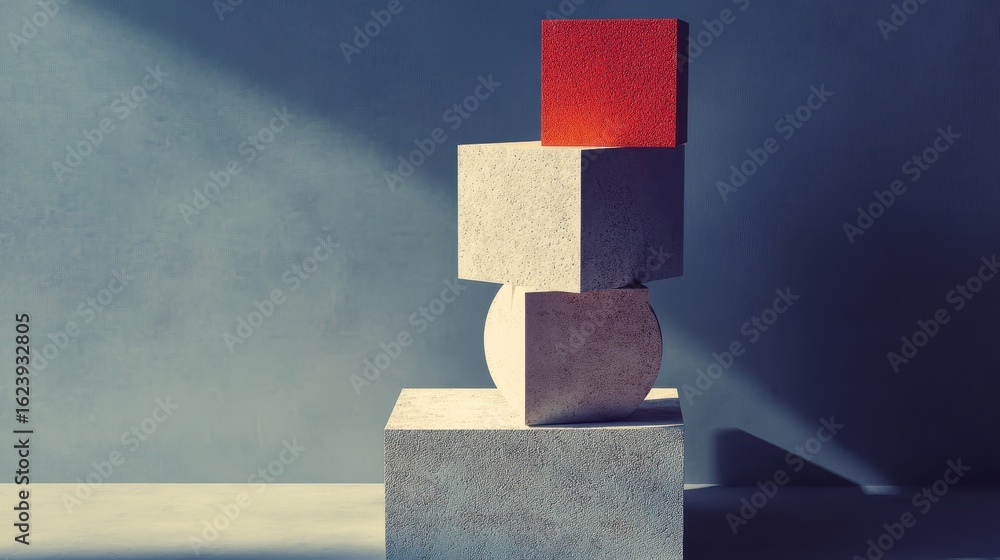 Poster stacked geometric objects with modern shadows
