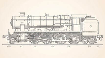 Vintage steam locomotive, detailed line drawing