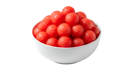 Watermelon Balls Fill White Bowl, Isolated on Transparent Background, Representing Fresh Summer Treat