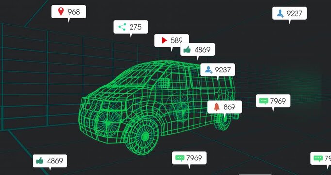 Neon green van after one second showing bubbles appearing growing across grid for dynamic metrics