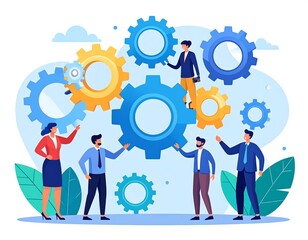 Business team working together on gears