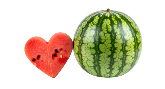 Watermelon Shows Heart Shape Slice and Whole Fruit Isolated on Transparent Background, Healthy Eating - Powered by Adobe