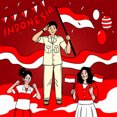 Indonesia independence day illustration. Red and white